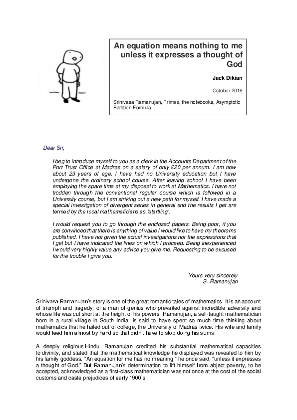 (PDF) Ramanujan's asymptotic partition formula Dr. Jack Dikian