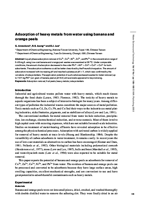 (PDF) Adsorption of heavy metals from water using banana and orange peels