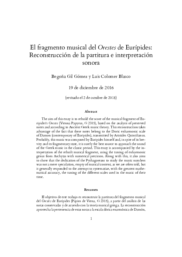 (PDF) El fragmento musical del Orestes de Eurípides Reconstrucción de