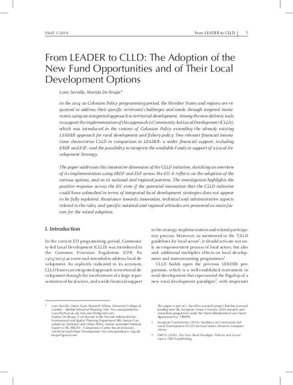 (PDF) From LEADER to CLLD: The Adoption of the New Fund Opportunities ...