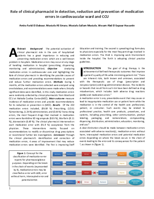  PDF Role Of Clinical Pharmacist In Detection Reduction And 