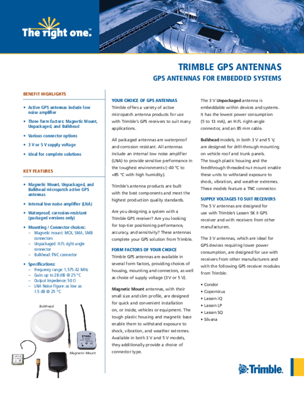(PDF) TRIMBLE GPS ANTENNAS GPS ANTENNAS FOR EMBEDDED SYSTEMS YOUR