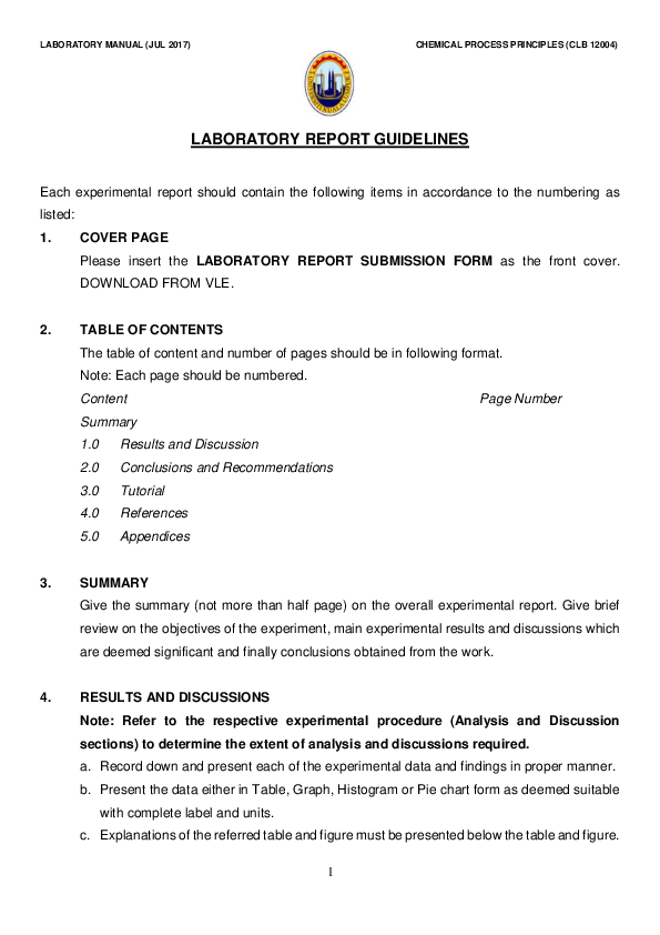 (PDF) LABORATORY MANUAL (JUL 2017) CHEMICAL PROCESS PRINCIPLES (CLB