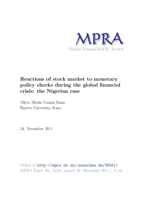 (PDF) Reactions of Stock Market to Monetary Policy Shocks during the ...