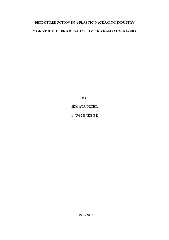 (PDF) DEFECT REDUCTION IN A PLASTIC PACKAGING INDUSTRY CASE STUDY LUUKA PLASTICS LIMITED
