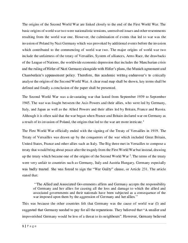(DOC) ORIGINS OF THE SECOND WORLD WAR