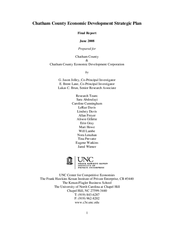 (PDF) Chatham County North Carolina Economic Development Strategic Plan