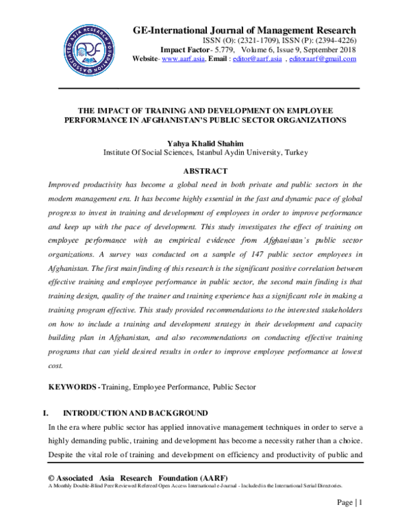 (PDF) THE IMPACT OF TRAINING AND DEVELOPMENT ON EMPLOYEE PERFORMANCE IN ...