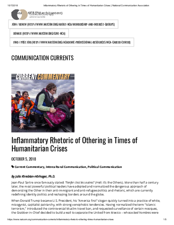 (PDF) Inflammatory Rhetoric of Othering in Times of Humanitarian Crises