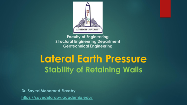 (PDF) Lateral Earth Pressure - Stability of Retaining Walls - 2018