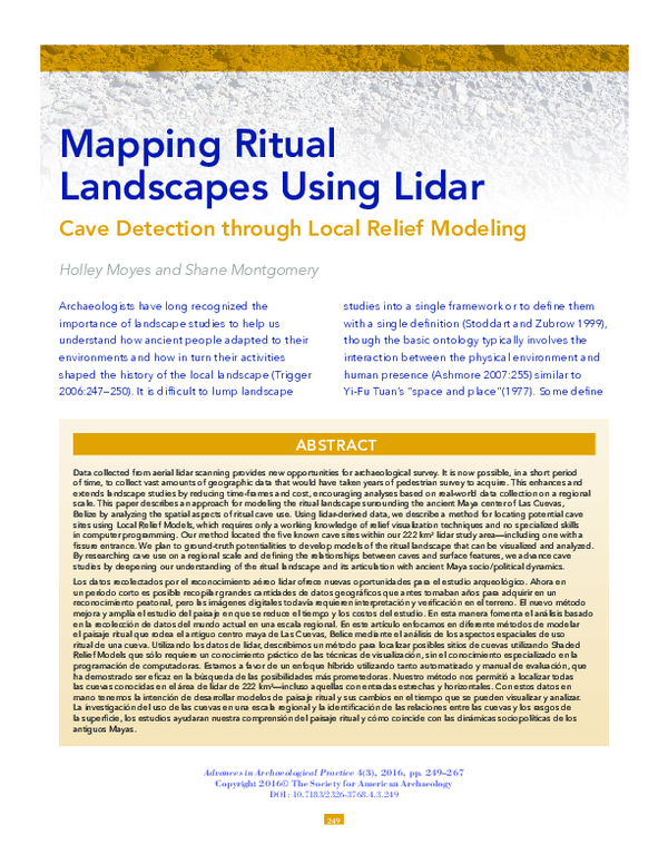 (PDF) Moyes and Montgomery 2016 Mapping Ritual Landscapes Using Lidar