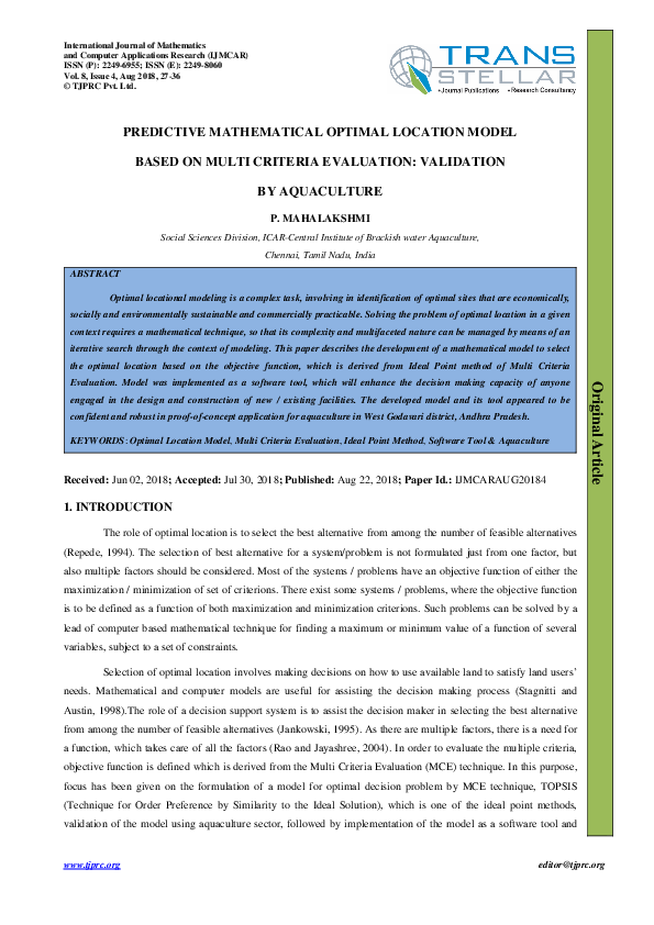 (PDF) PREDICTIVE MATHEMATICAL OPTIMAL LOCATION MODEL BASED ON MULTI ...