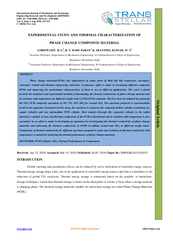 (PDF) EXPERIMENTAL STUDY AND THERMAL CHARACTERIZATION OF PHASE CHANGE ...