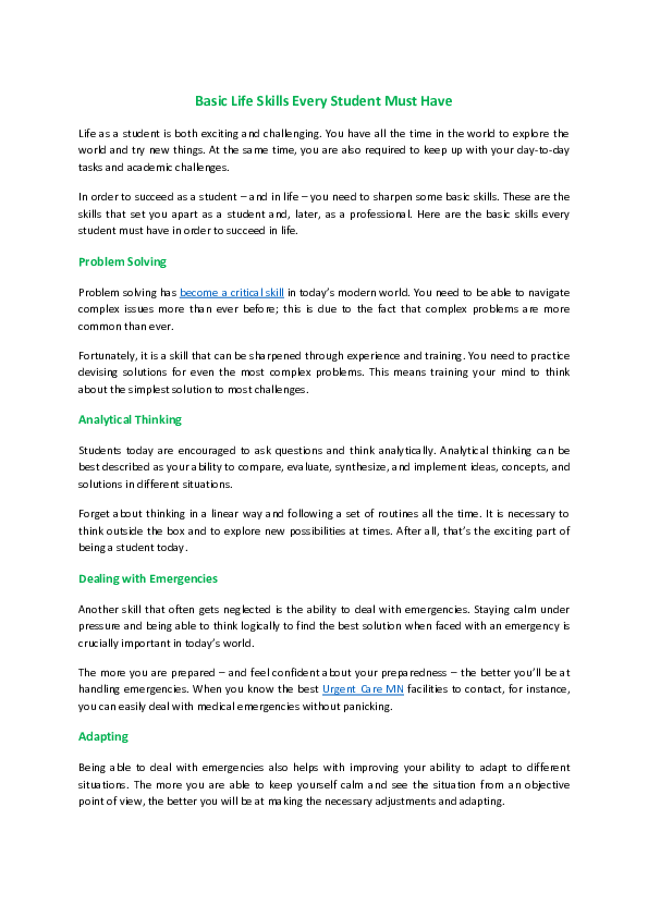 (DOC) Basic Life Skills Every Student Must Have
