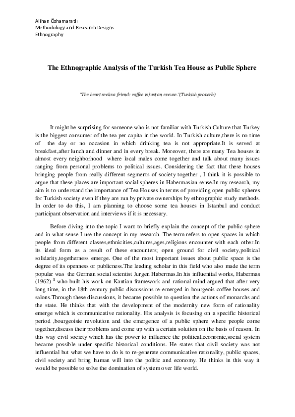 (PDF) The Ethnographic Analysis of the Turkish Tea House as Public SphereResearch Design