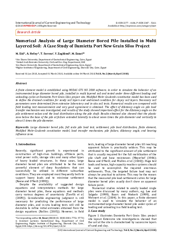 (PDF) Numerical Analysis of Large Diameter Bored Pile Installed in ...