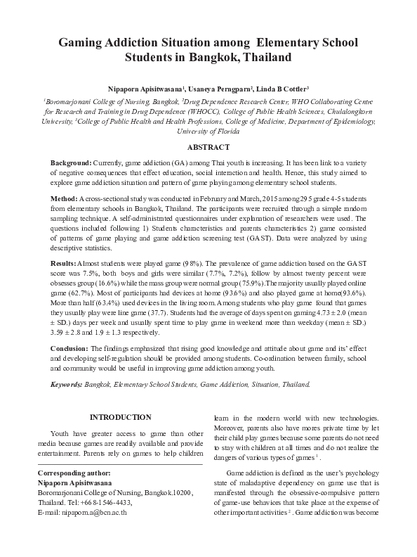Pdf Gaming Addiction Situation Among Elementary School Students In