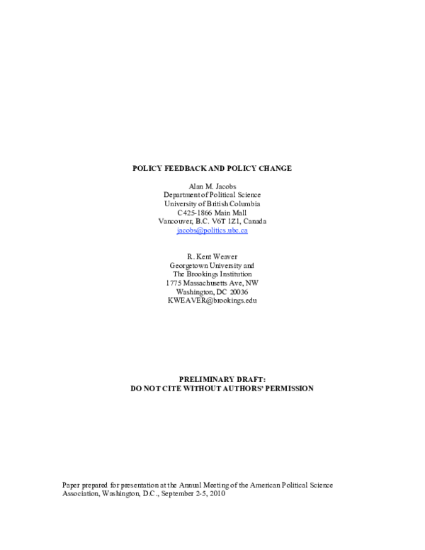 POLICY FEEDBACK AND POLICY CHANGE