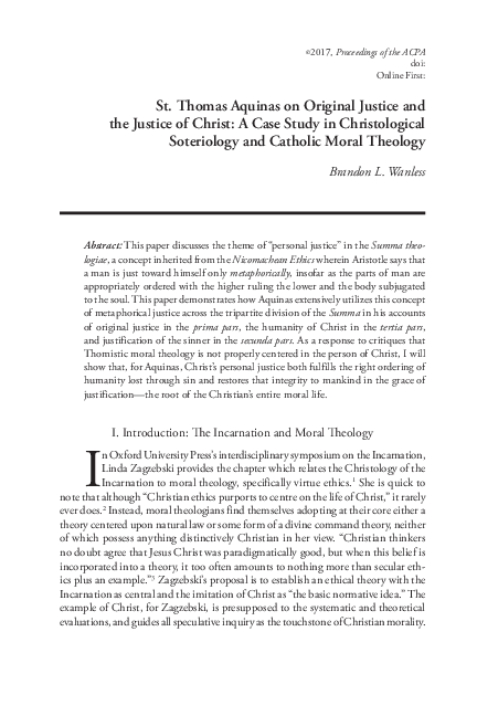(PDF) St. Thomas Aquinas on Original Justice and the Justice of Christ