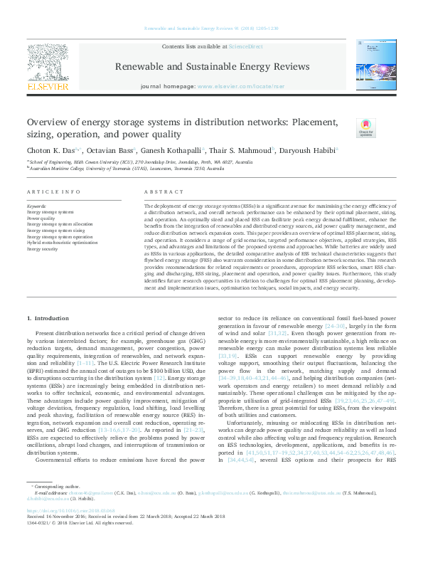 (PDF) Overview of energy storage systems in distribution networks ...