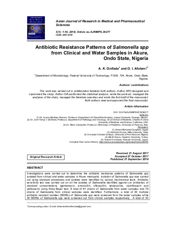 (PDF) Antibiotic Resistance Patterns of Salmonella spp from Clinical ...
