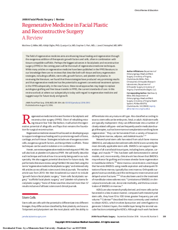 (PDF) Regenerative Medicine in Facial Plastic and Reconstructive ...