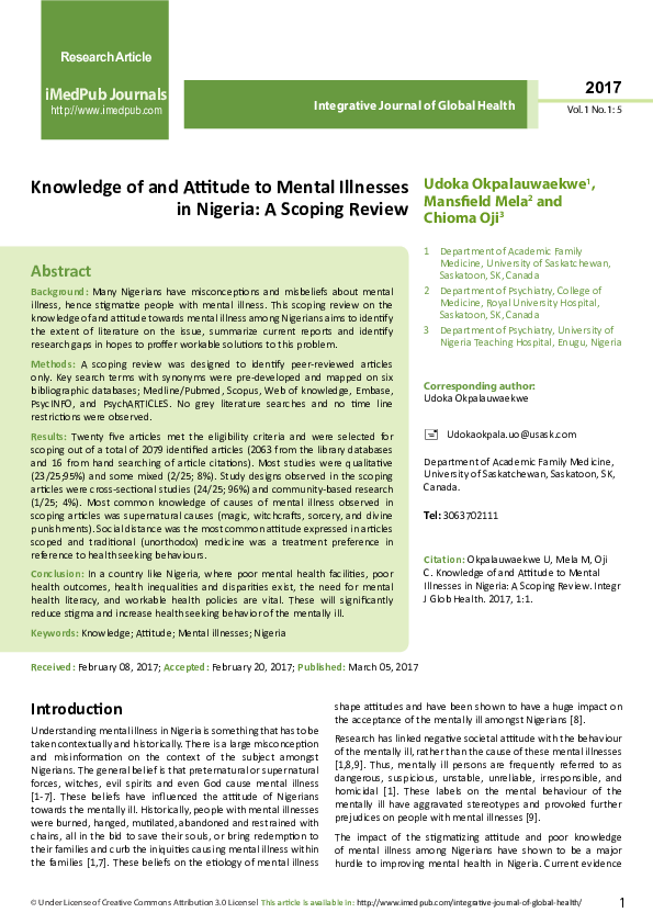(PDF) Knowledge of and Attitude to Mental Illnesses in Nigeria: A ...