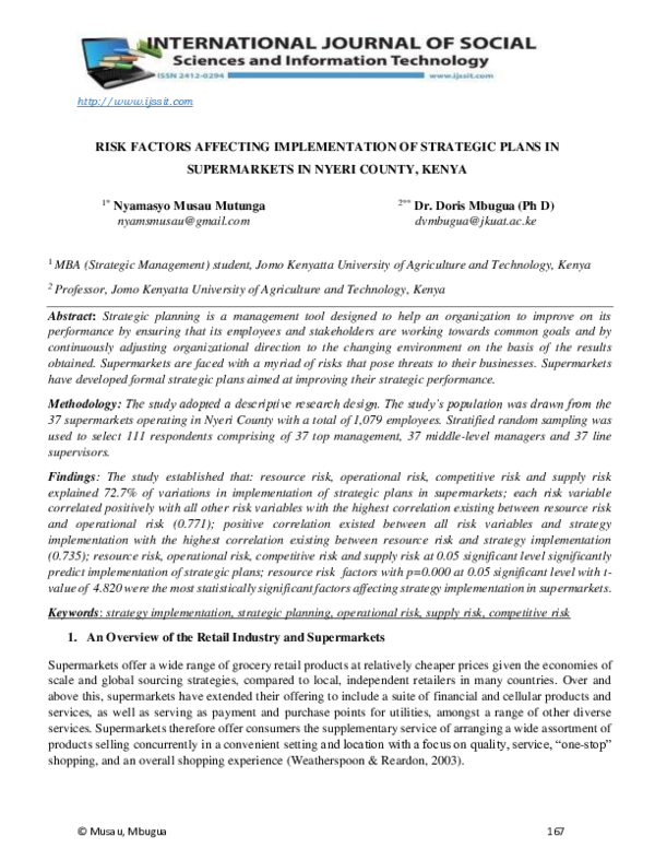 (PDF) RISK FACTORS AFFECTING IMPLEMENTATION OF STRATEGIC PLANS IN ...
