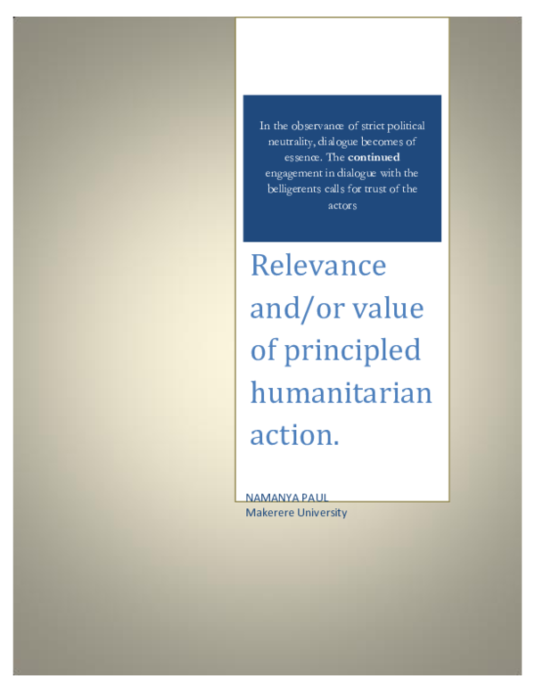 (PDF) Relevance and/or value of principled humanitarian action.