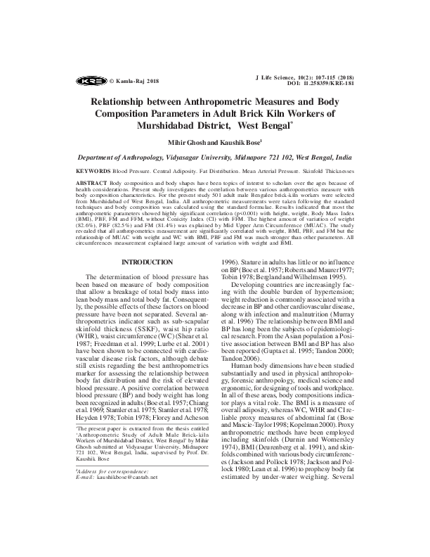 (PDF) Relationship between Anthropometric Measures and Body Composition ...