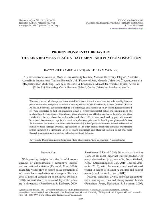 (PDF) Proenvironmental Behavior: The Link Between Place Attachment and ...