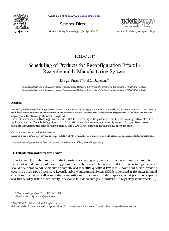 (PDF) Scheduling of Products for Reconfiguration Effort in ...