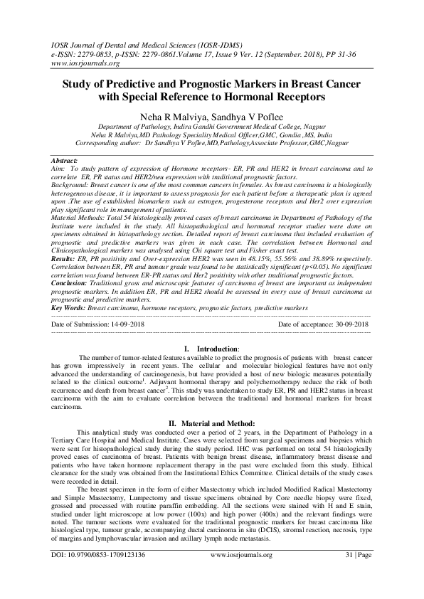 (PDF) Study of Predictive and Prognostic Markers in Breast Cancer with ...