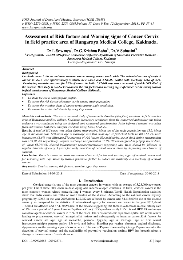 (PDF) Assessment of Risk factors and Warning signs of Cancer Cervix in ...