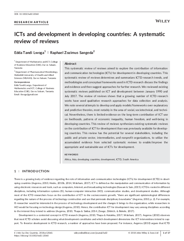 (PDF) ICTs and development in developing countries: A systematic review ...