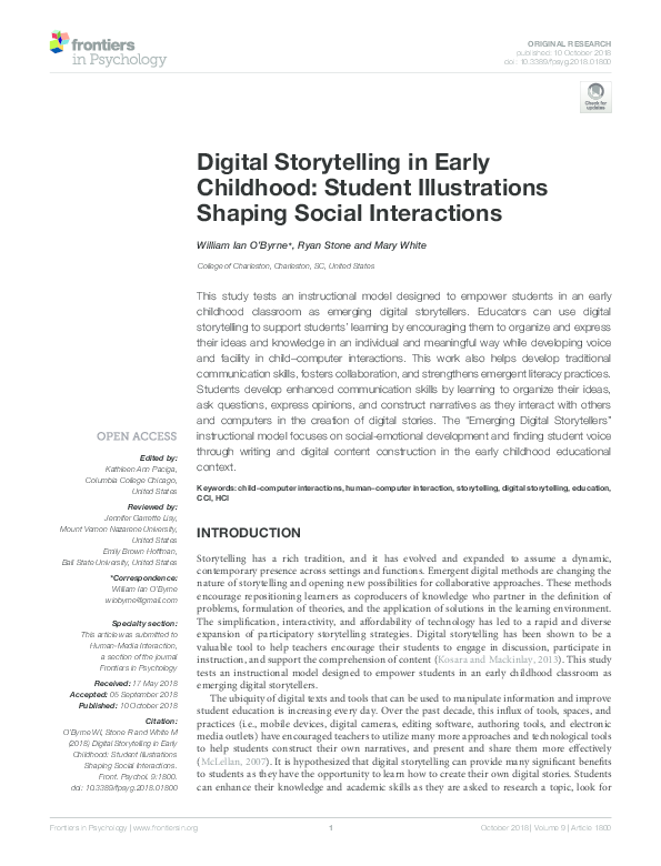 (PDF) Digital Storytelling in Early Childhood: Student Illustrations ...