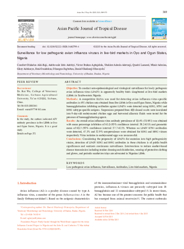 (PDF) Surveillance for low pathogenic avian influenza viruses in live ...