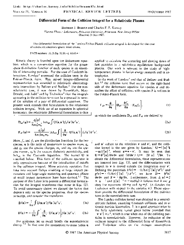 (PDF) Differential form of the collision integral for a relativistic plasma