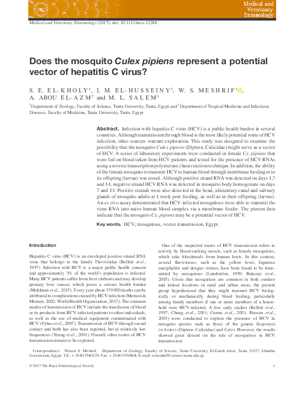 (PDF) Does the mosquito Culex pipiens represent a potential vector of ...