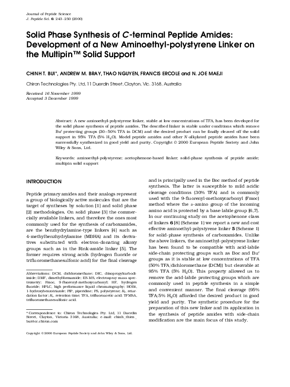 (PDF) Solid phase synthesis ofC-terminal peptide amides: development of ...