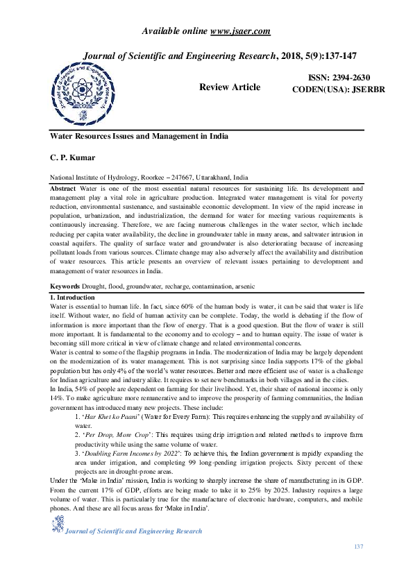 (PDF) Water Resources Issues and Management in India