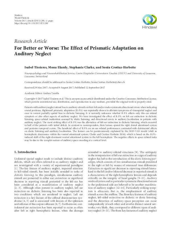 (PDF) For Better or Worse: The Effect of Prismatic Adaptation on ...