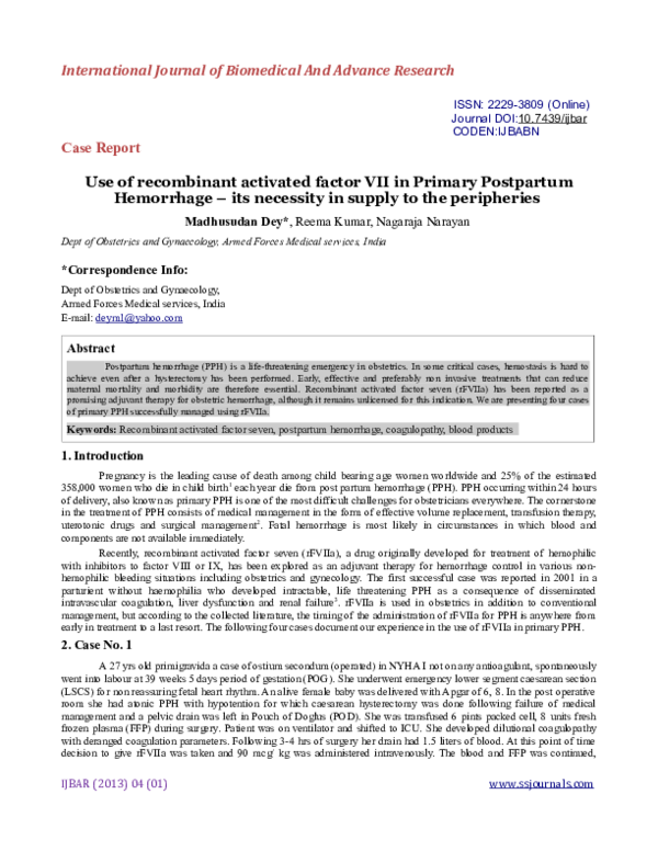 (PDF) Use of recombinant activated factor VII in Primary Postpartum ...