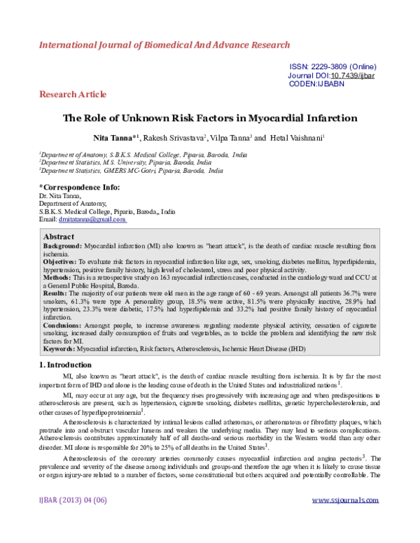(PDF) The Role of Unknown Risk Factors in Myocardial Infarction