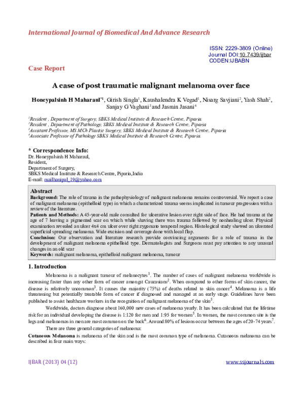 (PDF) A case of post traumatic malignant melanoma over face
