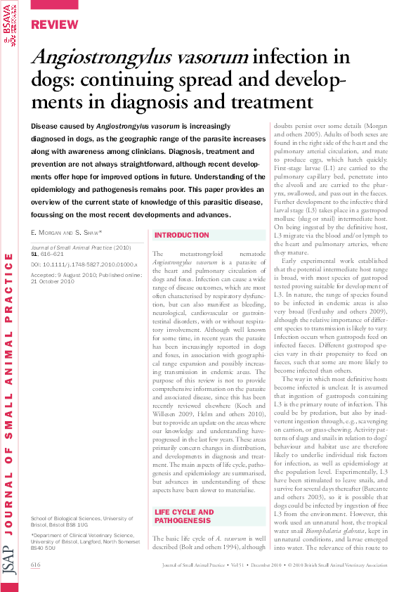 (PDF) Angiostrongylus vasorum infection in dogs : continuing spread and ...