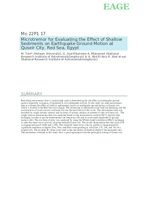 (PDF) Microtremor for Evaluating the Effect of Shallow Sediments on ...