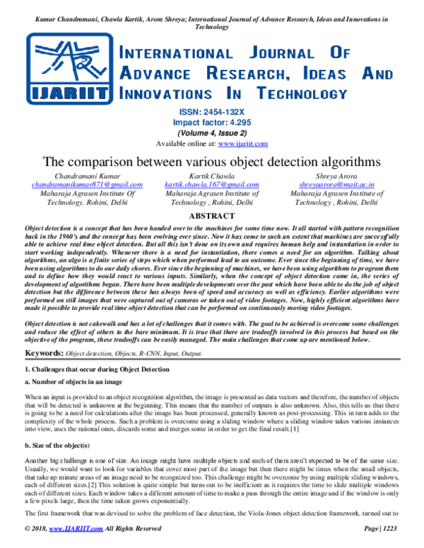(PDF) The comparison between various object detection algorithms