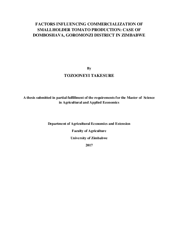 (PDF) FACTORS INFLUENCING COMMERCIALIZATION OF SMALLHOLDER TOMATO
