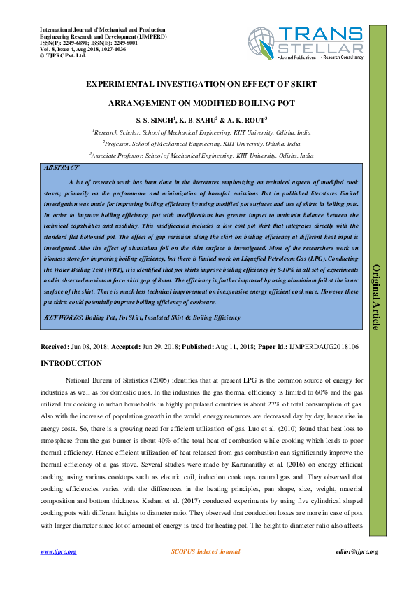 (PDF) EXPERIMENTAL INVESTIGATION ON EFFECT OF SKIRT ARRANGEMENT ON ...